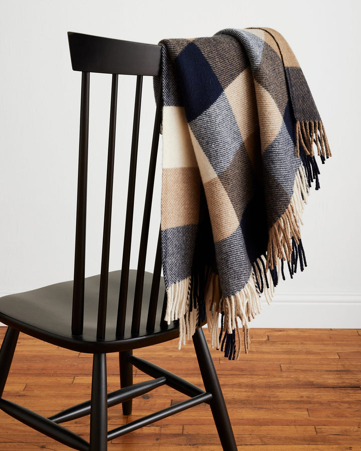 Pendleton Eco-Wise Fringed Wool Throw in Camel and Navy