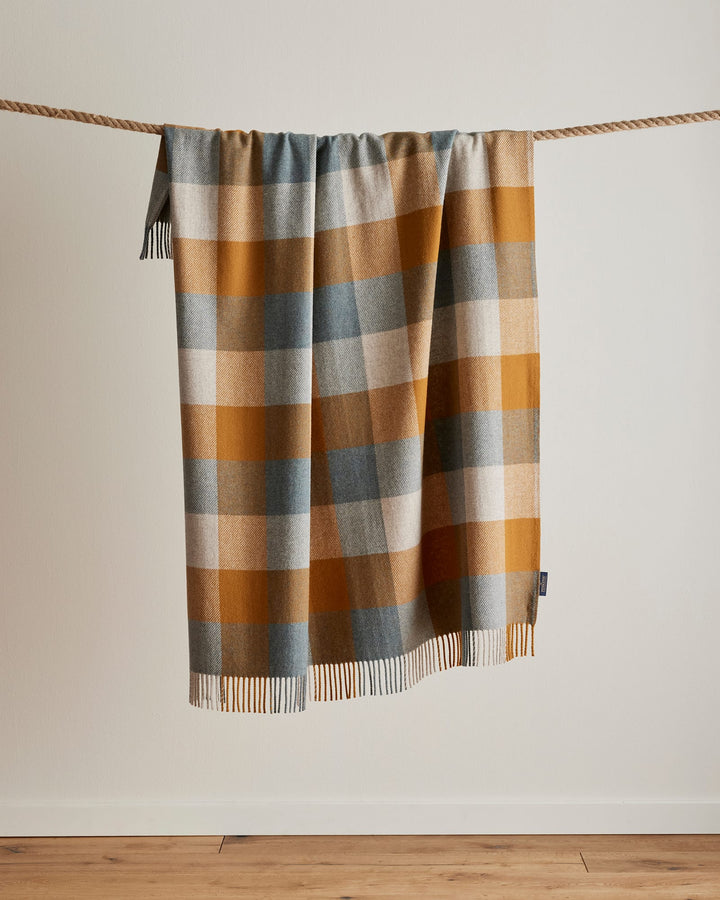 Pendleton Eco-WiseFringed Wool Throw in Shale Blue an Copper