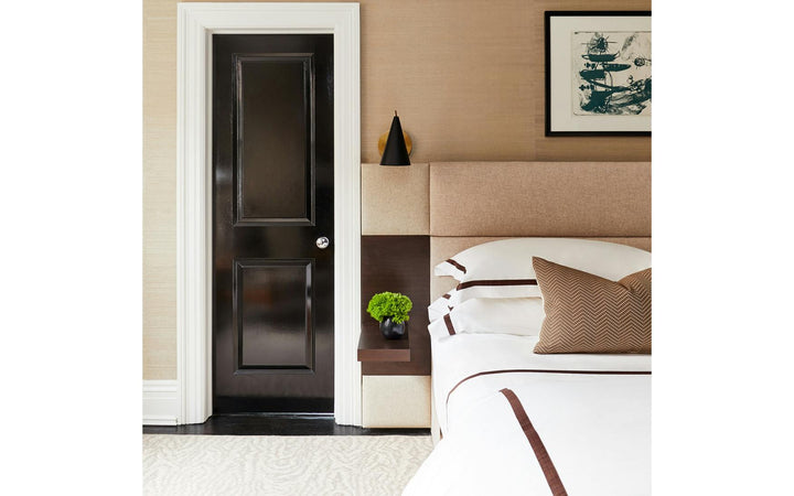 Matouk Lowell Bedding in Sable on Luxurious Bed in New York Apartment