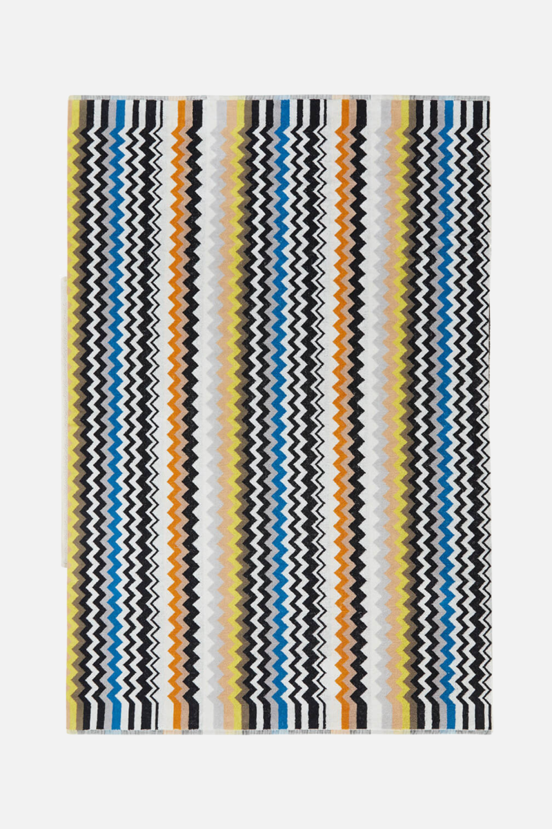Striped fabric with multicolor pattern on a white background