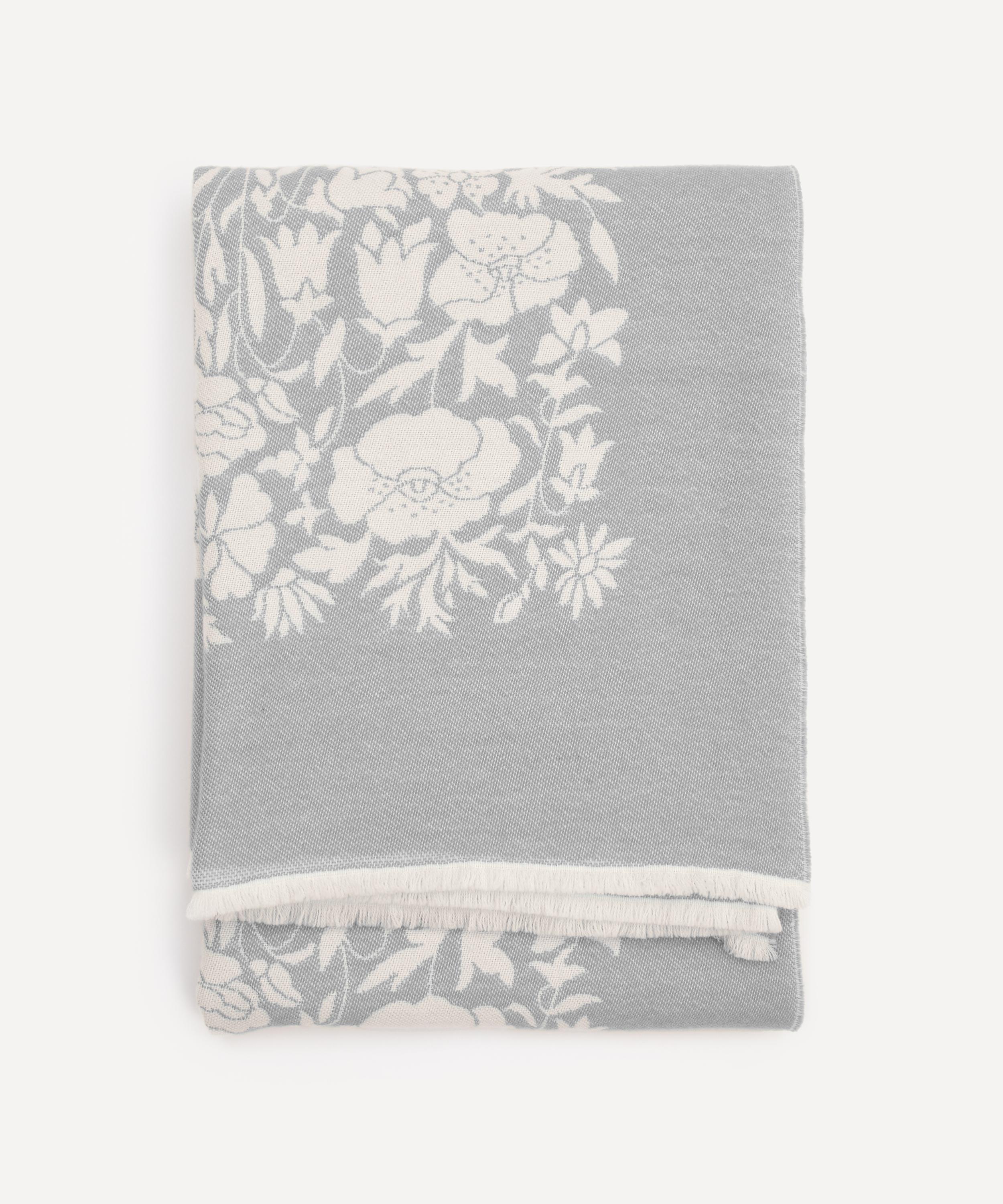 Poppy Dawn Wool Throw Soft Grey Liberty London
