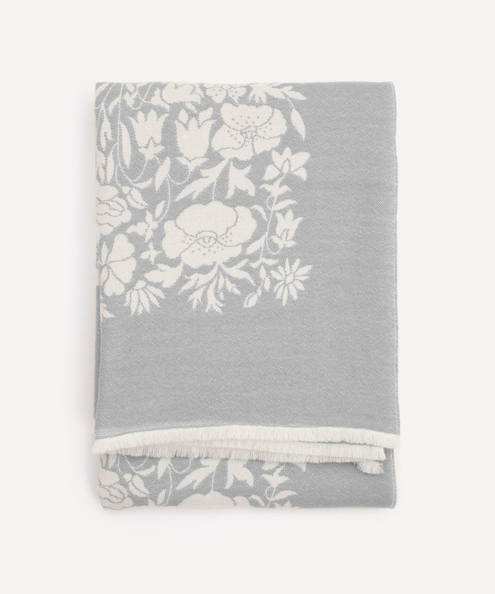 Poppy Dawn Wool Throw Soft Grey Liberty London