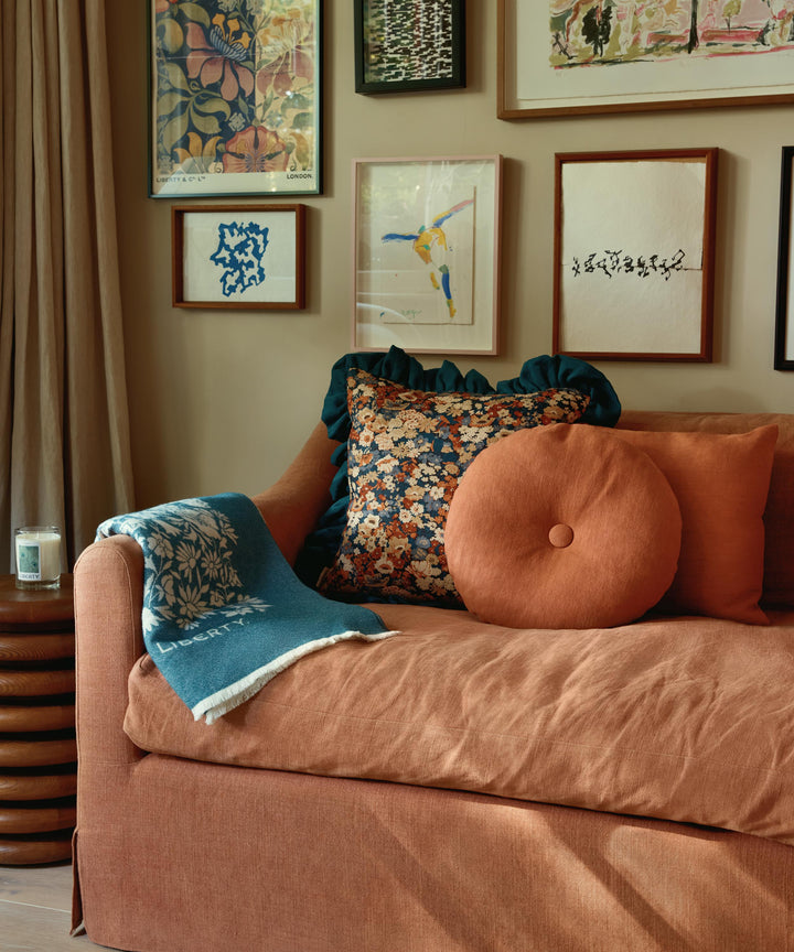 Poppy Dawn Wool Throw Teal Pre-Order Liberty London