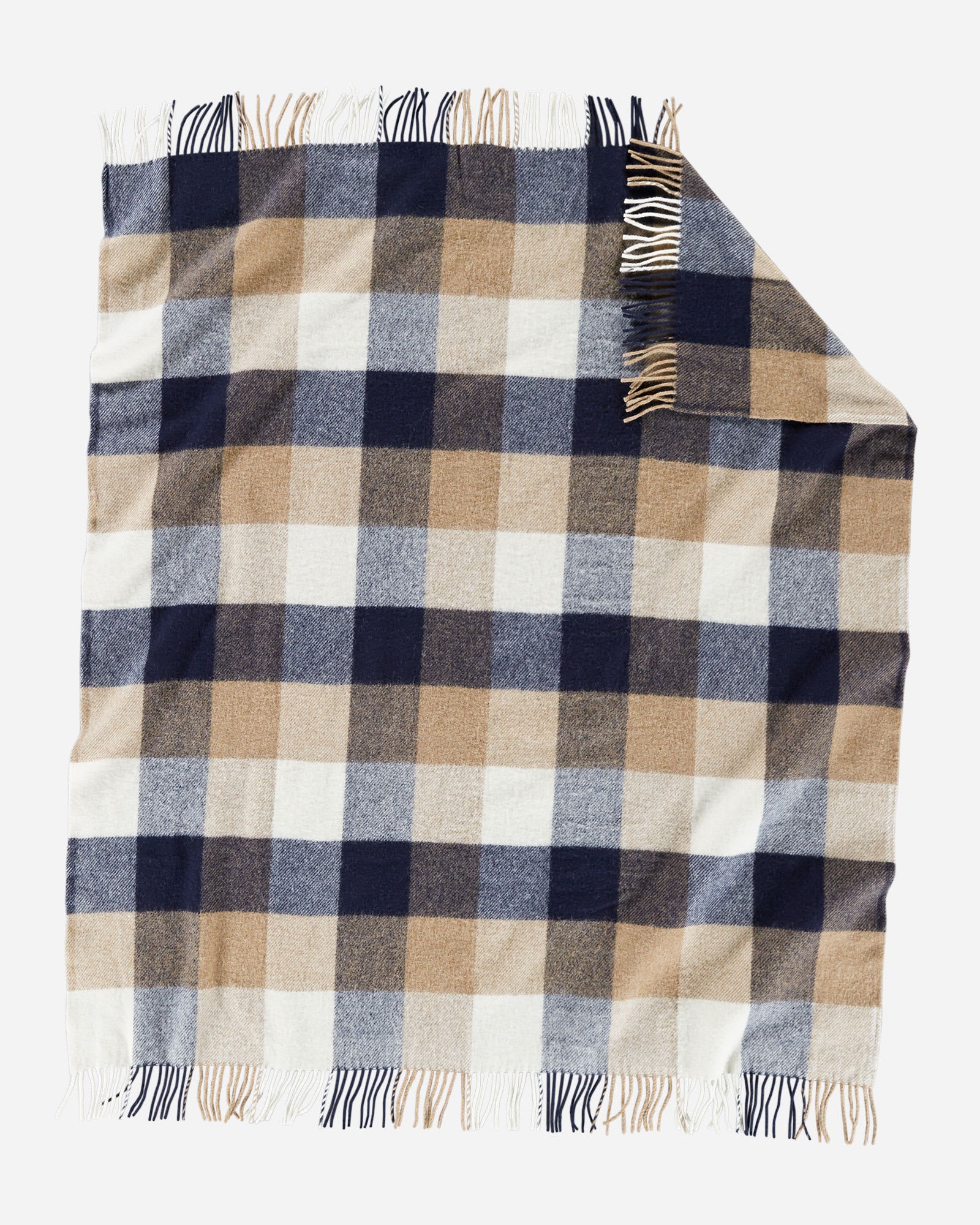 Eco-Wise Wool Fringed Throw Navy/Camel