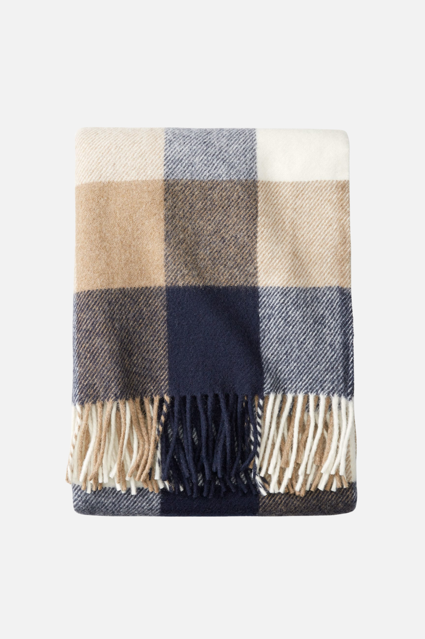Eco-Wise Wool Fringed Throw Navy/Camel