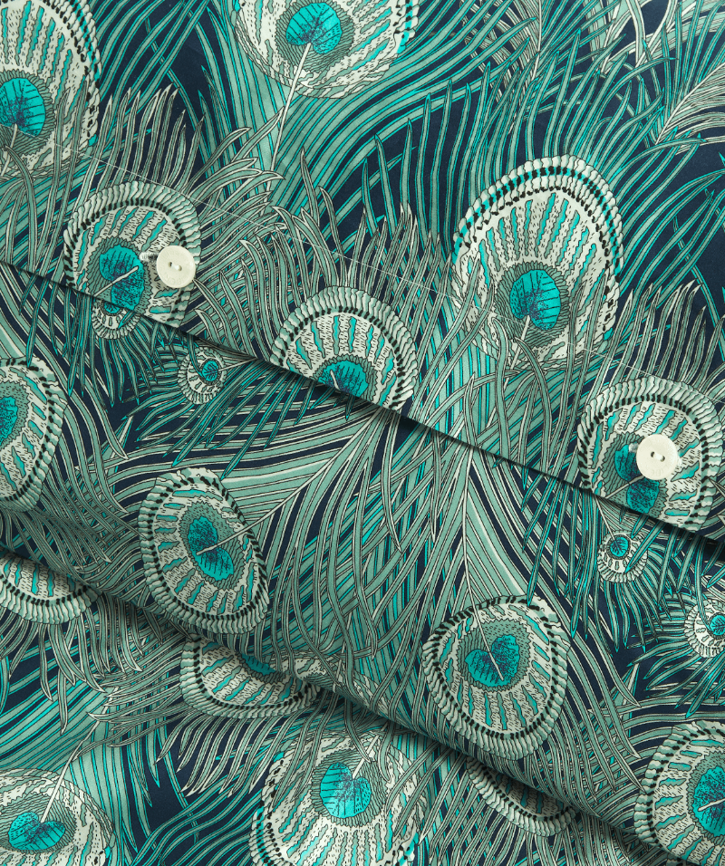 Close up of the Liberty London Hera duvet with buttons visible 