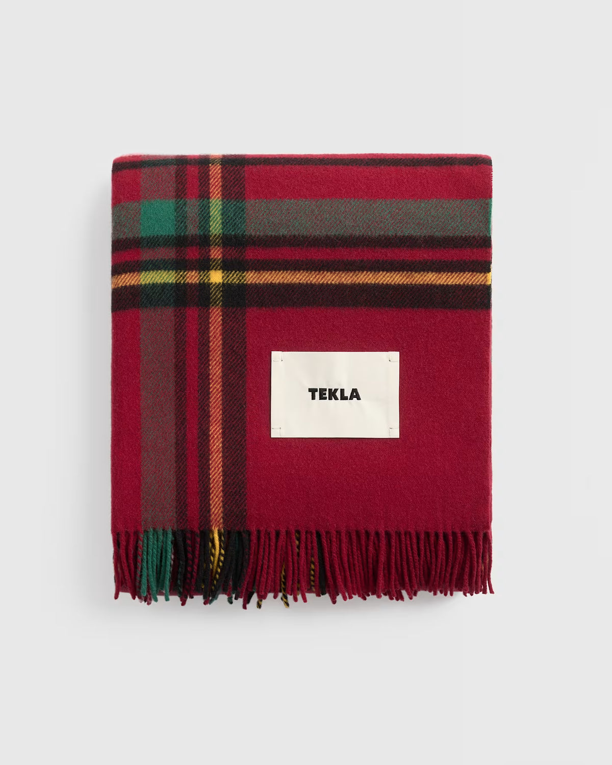 Lambswool Fringed Blanket Red Plaid Tekla