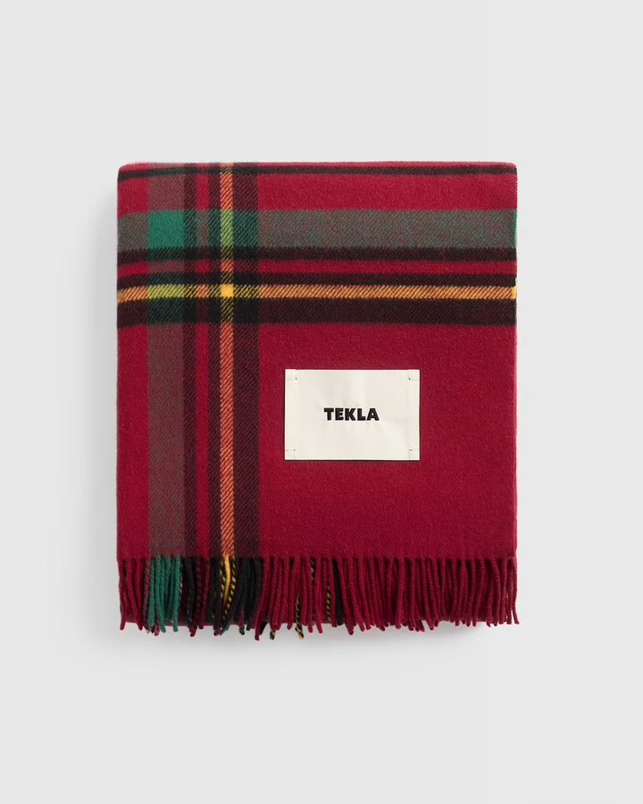 Lambswool Fringed Blanket Red Plaid Tekla