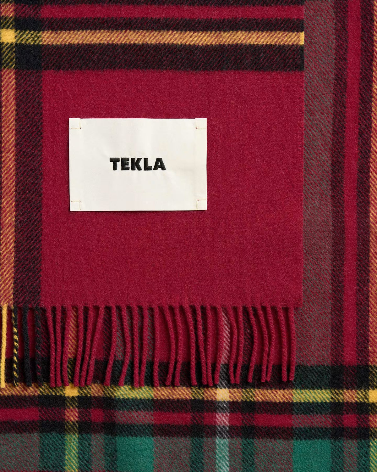 Lambswool Fringed Blanket Red Plaid Tekla