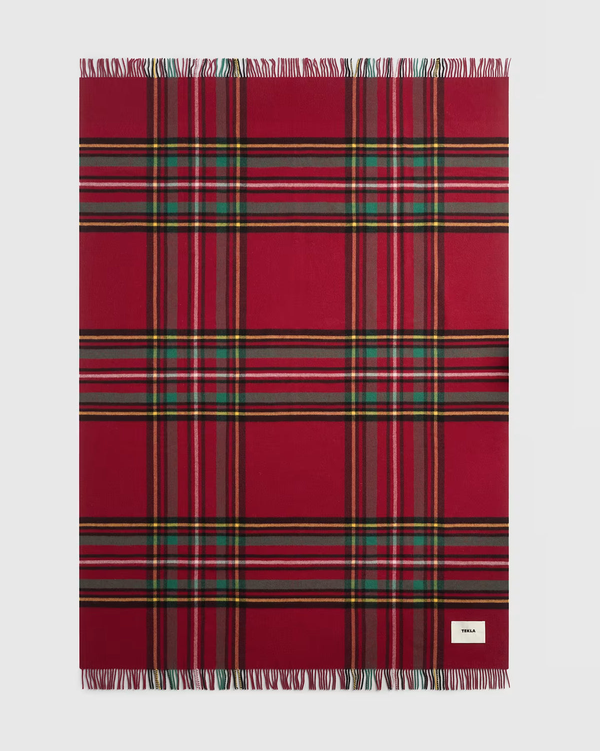 Lambswool Fringed Blanket Red Plaid Tekla