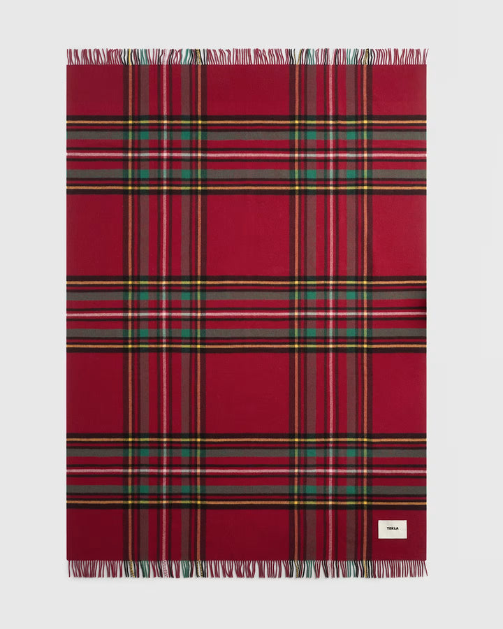 Lambswool Fringed Blanket Red Plaid Tekla